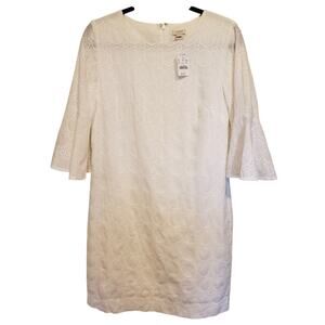 J Crew Factory White Lace Eyelet Mini Shift Dress XS Bell Sleeves NWT
